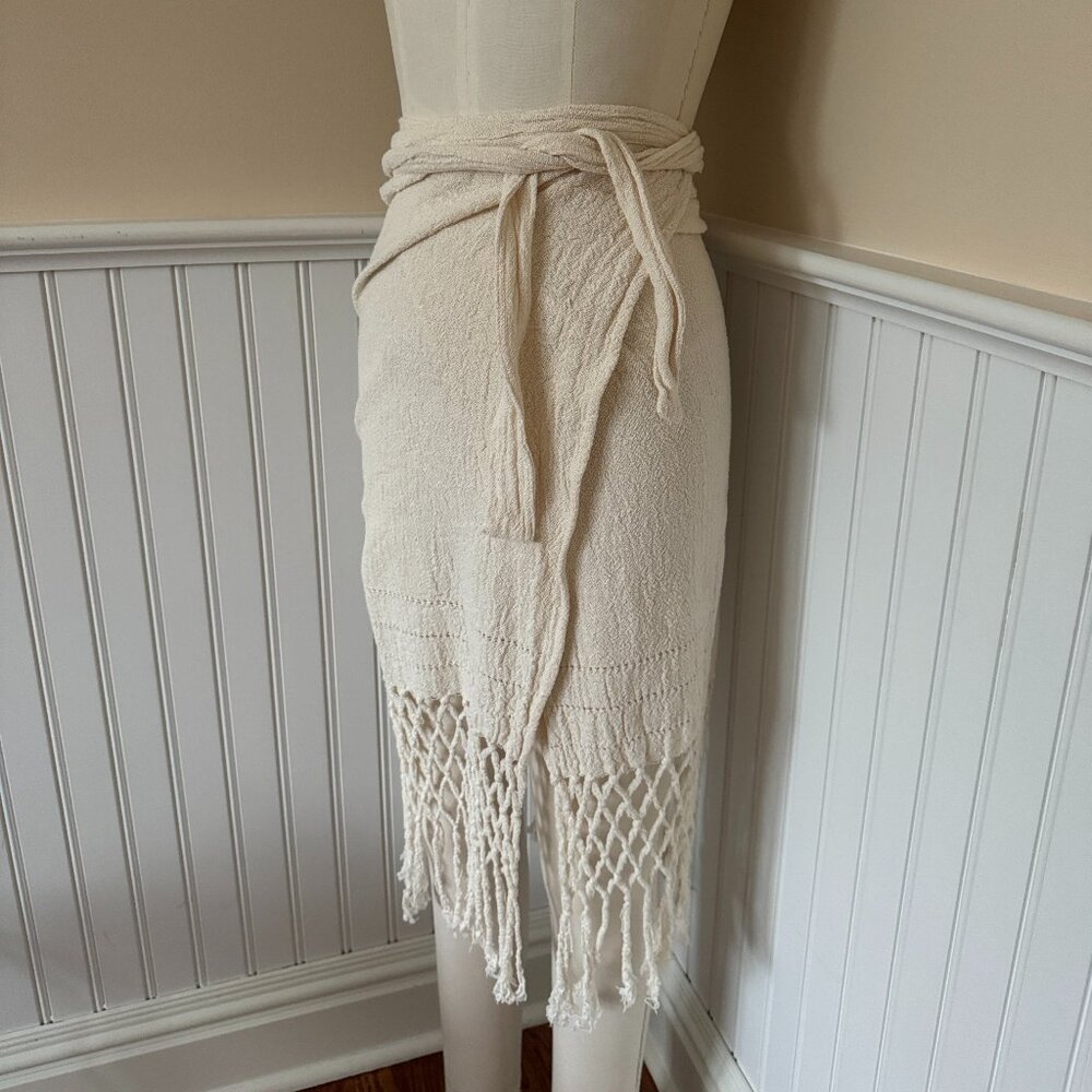 Elegant Cream Midi Skirt with Fringe
